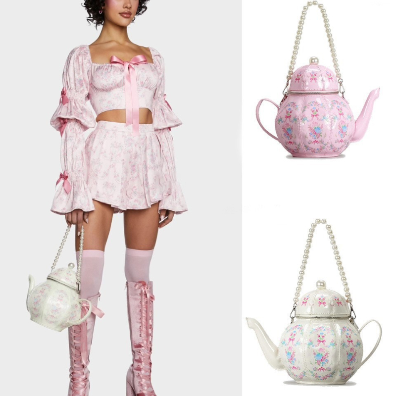 Linen Bag Bulk - İnci Zincir Çaydanlık Kadınlar için Crossbody