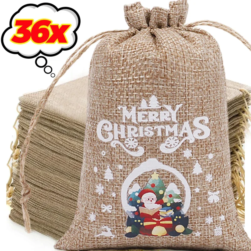 Linen Bag Bulk - Toptan Noel Keten Çanta Karikatür Noel