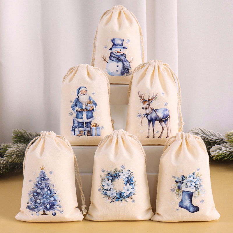 Linen Bag Bulk - 6 adet Noel Keten Pamuk Hediye