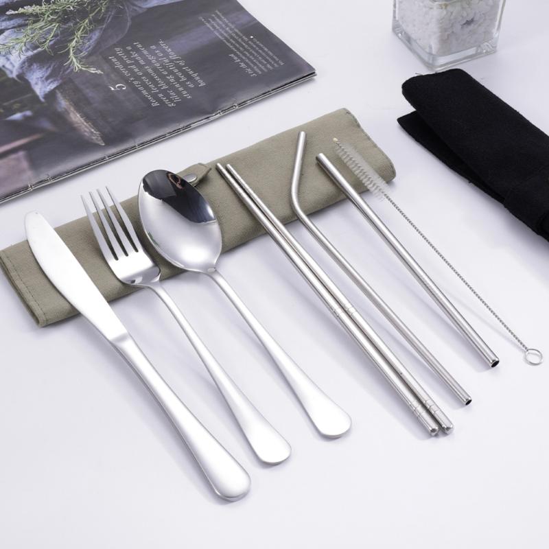 Stainless Steel Straw - 8 adet/takım sofra takımı seyahat çatal